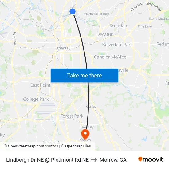 Lindbergh Dr NE @ Piedmont Rd NE to Morrow, GA map
