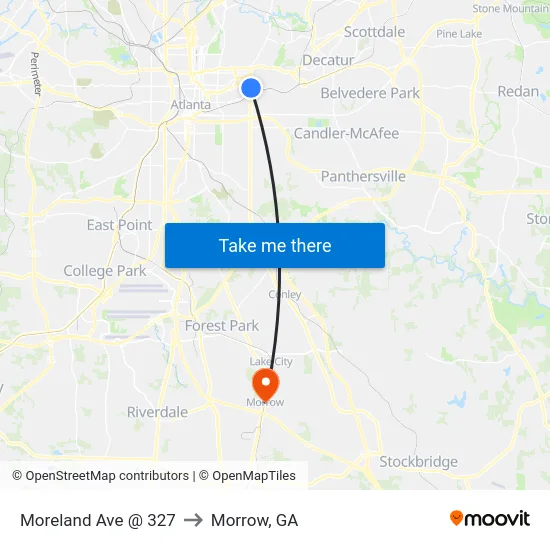 Moreland Ave @ 327 to Morrow, GA map