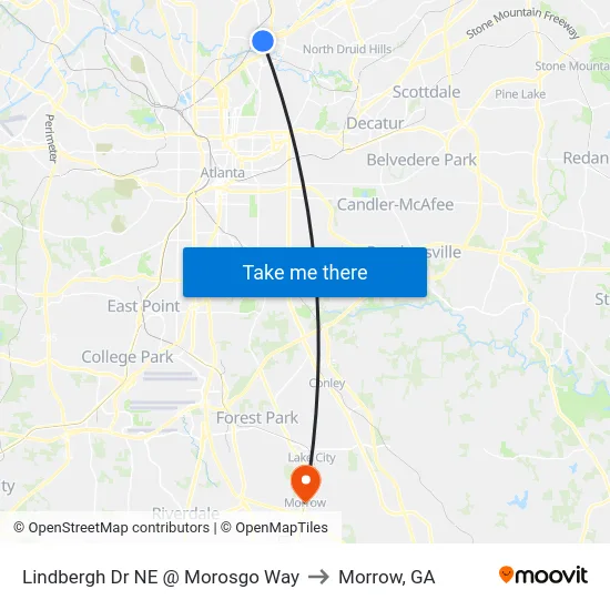 Lindbergh Dr NE @ Morosgo Way to Morrow, GA map