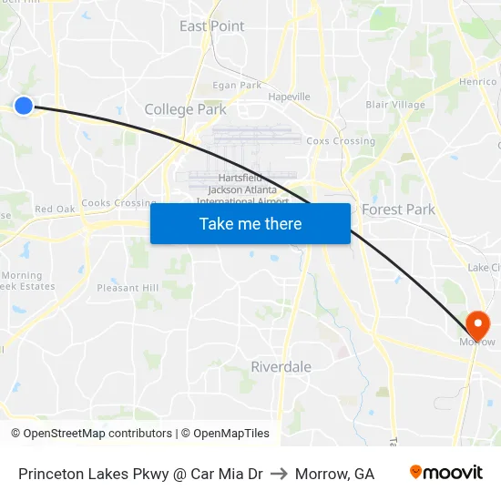 Princeton Lakes Pkwy @ Car Mia Dr to Morrow, GA map