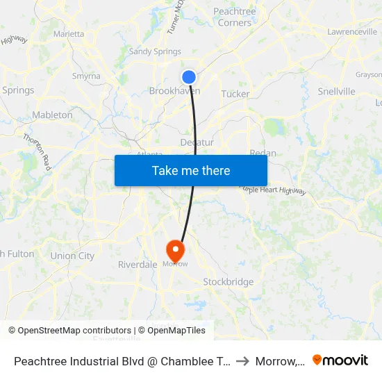 Peachtree Industrial Blvd @ Chamblee Tucker Rd to Morrow, GA map