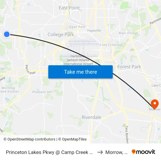 Princeton Lakes Pkwy @ Camp Creek Pkwy to Morrow, GA map