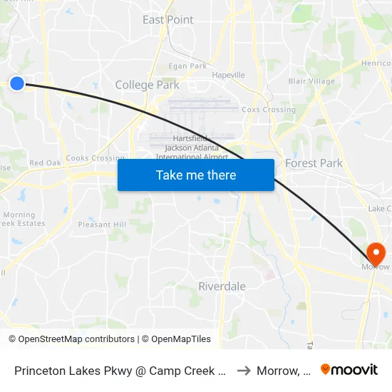 Princeton Lakes Pkwy @ Camp Creek Pkwy to Morrow, GA map