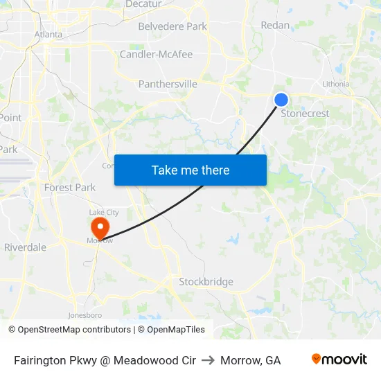 Fairington Pkwy @ Meadowood Cir to Morrow, GA map