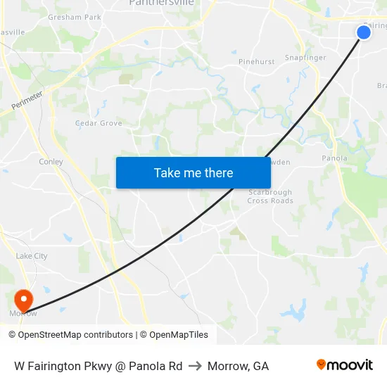 W Fairington Pkwy @ Panola Rd to Morrow, GA map