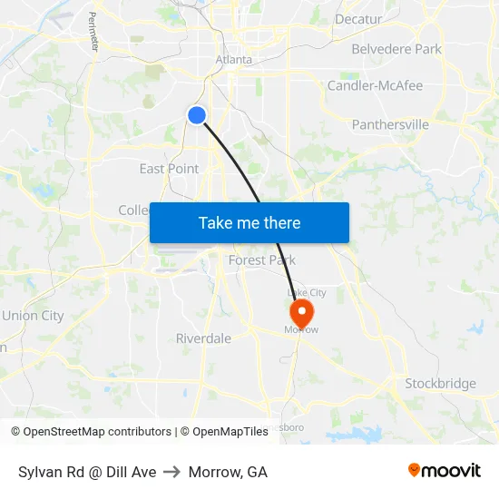 Sylvan Rd @ Dill Ave to Morrow, GA map