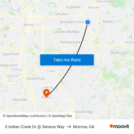 S Indian Creek Dr @ Seneca Way to Morrow, GA map