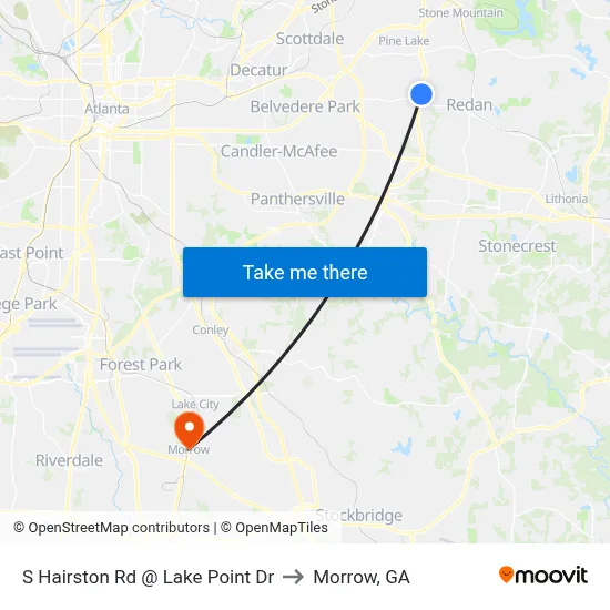 S Hairston Rd @ Lake Point Dr to Morrow, GA map