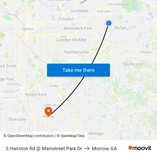 S Hairston Rd @ Mainstreet Park Dr to Morrow, GA map