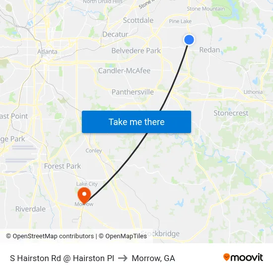 S Hairston Rd @ Hairston Pl to Morrow, GA map