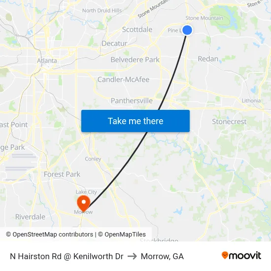 N Hairston Rd @ Kenilworth Dr to Morrow, GA map