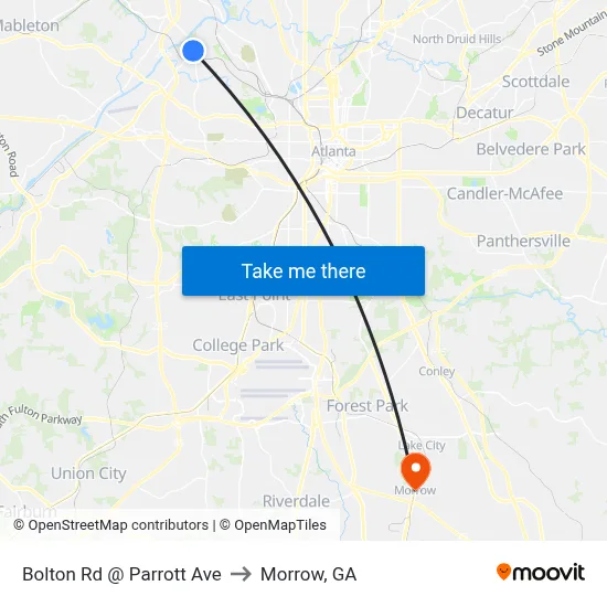 Bolton Rd @ Parrott Ave to Morrow, GA map