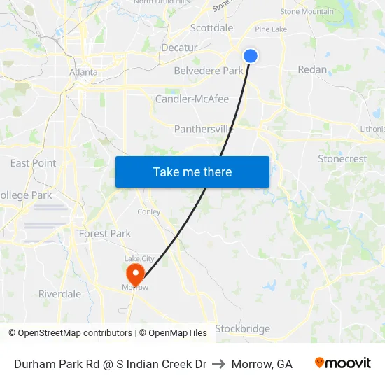 Durham Park Rd @ S Indian Creek Dr to Morrow, GA map