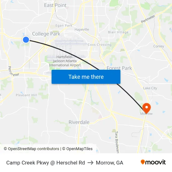 Camp Creek Pkwy @ Herschel Rd to Morrow, GA map