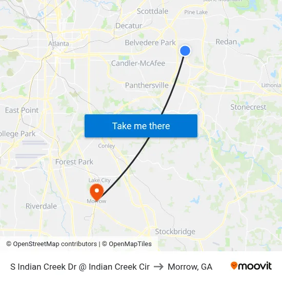 S Indian Creek Dr @ Indian Creek Cir to Morrow, GA map