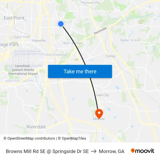 Browns Mill Rd SE @ Springside Dr SE to Morrow, GA map