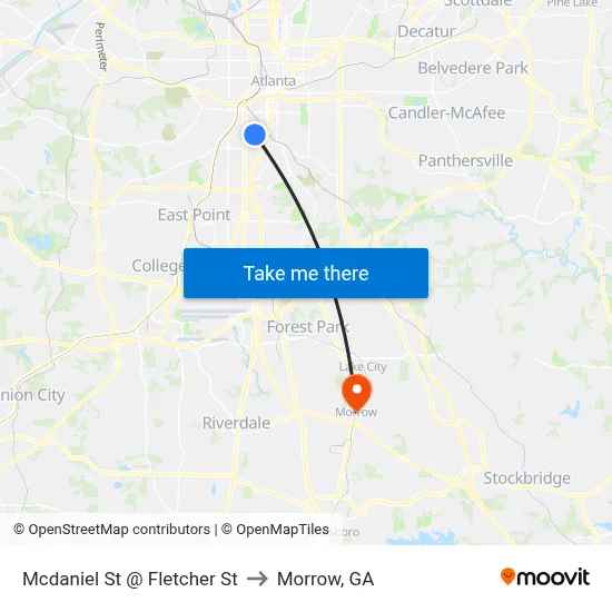 Mcdaniel St @ Fletcher St to Morrow, GA map