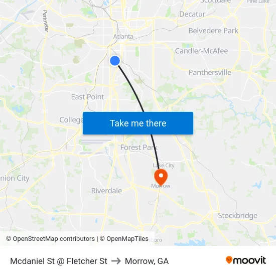 Mcdaniel St @ Fletcher St to Morrow, GA map