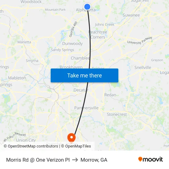 Morris Rd @ One Verizon Pl to Morrow, GA map