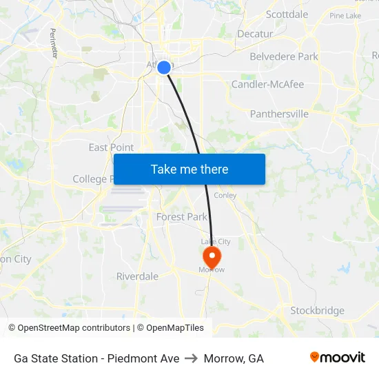 Ga State Station - Piedmont Ave to Morrow, GA map