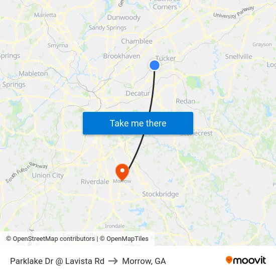 Parklake Dr @ Lavista Rd to Morrow, GA map