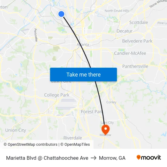 Marietta Blvd @ Chattahoochee Ave to Morrow, GA map