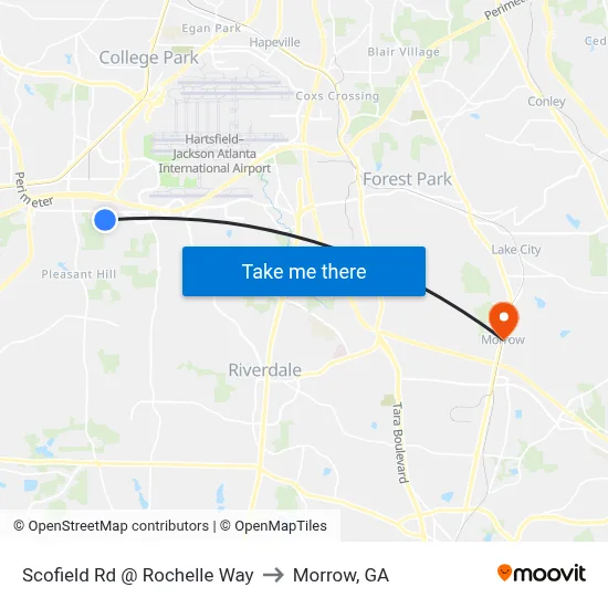 Scofield Rd @ Rochelle Way to Morrow, GA map