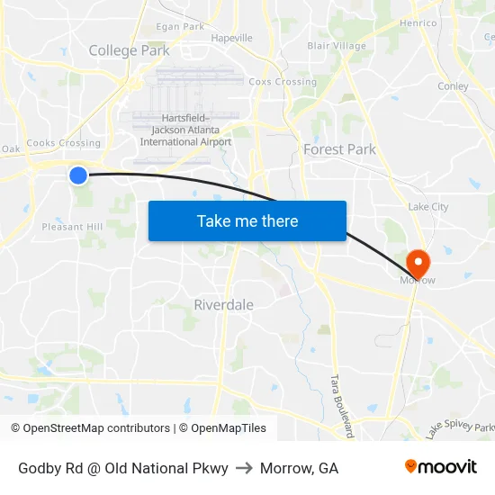 Godby Rd @ Old National Pkwy to Morrow, GA map