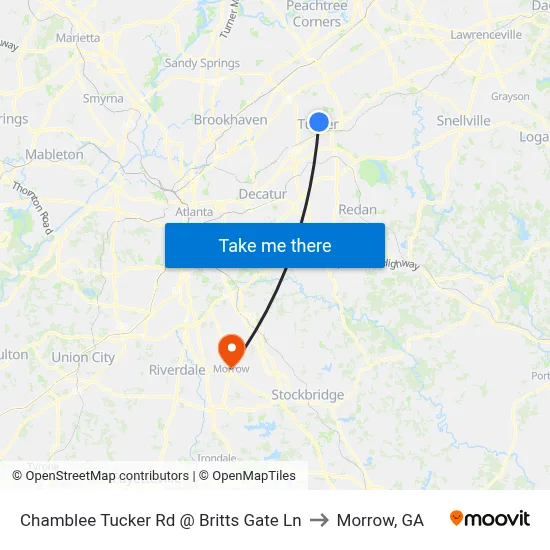 Chamblee Tucker Rd @ Britts Gate Ln to Morrow, GA map