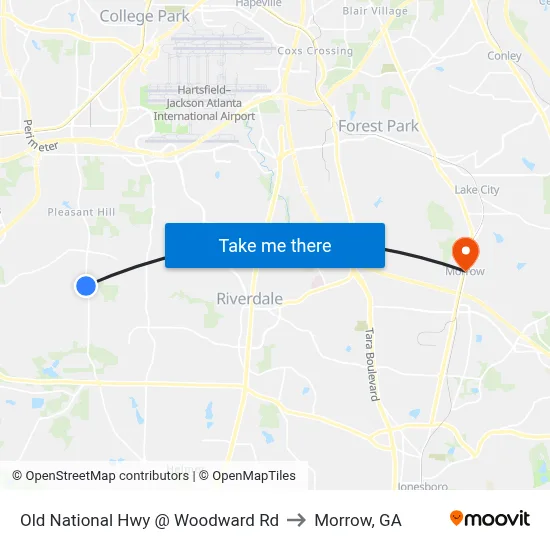 Old National Hwy @ Woodward Rd to Morrow, GA map