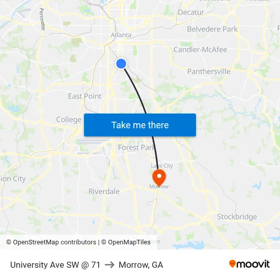 University Ave SW @ 71 to Morrow, GA map