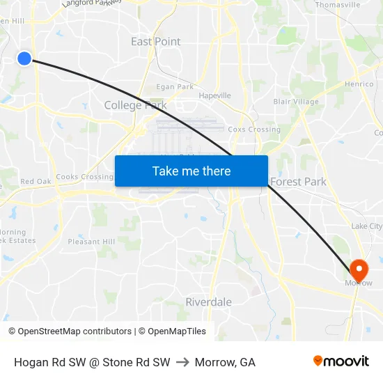 Hogan Rd SW @ Stone Rd SW to Morrow, GA map