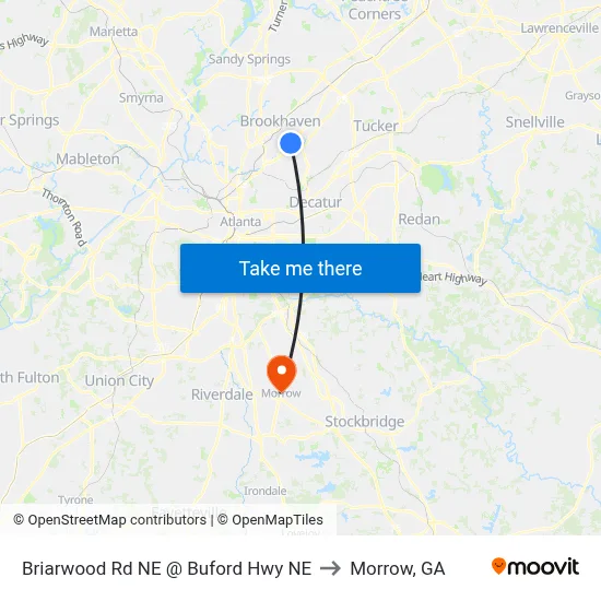 Briarwood Rd NE @ Buford Hwy NE to Morrow, GA map