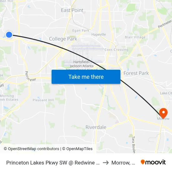 Princeton Lakes Pkwy SW @ Redwine Rd to Morrow, GA map