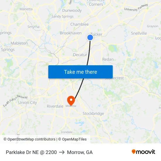 Parklake Dr NE @ 2200 to Morrow, GA map