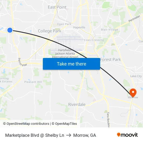 Marketplace Blvd @ Shelby Ln to Morrow, GA map