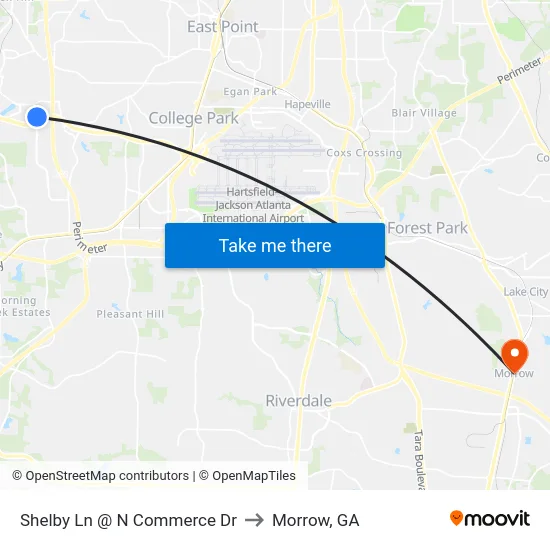 Shelby Ln @ N Commerce Dr to Morrow, GA map