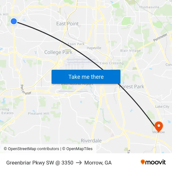 Greenbriar Pkwy SW @ 3350 to Morrow, GA map