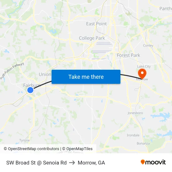 SW Broad St @ Senoia Rd to Morrow, GA map