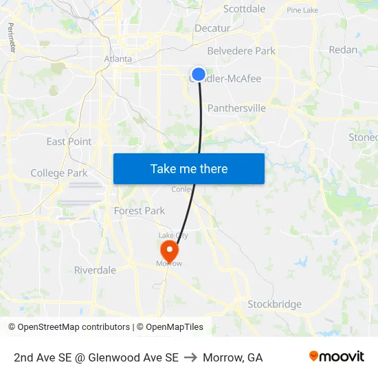 2nd Ave SE @ Glenwood Ave SE to Morrow, GA map
