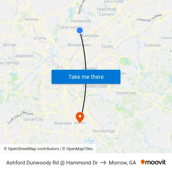 Ashford Dunwoody Rd @ Hammond Dr to Morrow, GA map