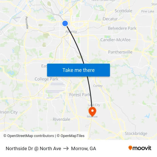 Northside Dr @ North Ave to Morrow, GA map