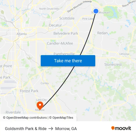 Goldsmith Park & Ride to Morrow, GA map