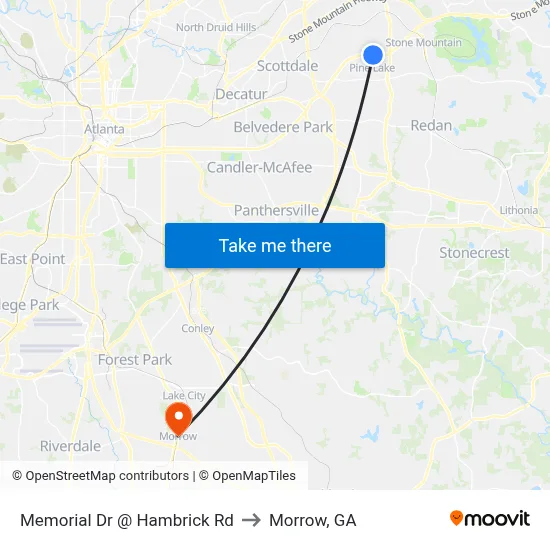 Memorial Dr @ Hambrick Rd to Morrow, GA map