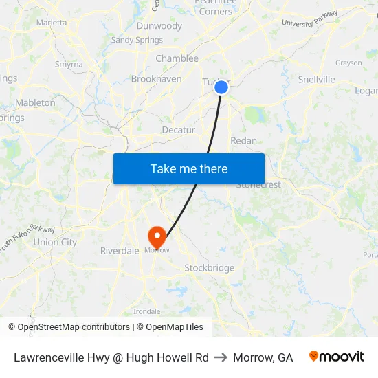 Lawrenceville Hwy @ Hugh Howell Rd to Morrow, GA map