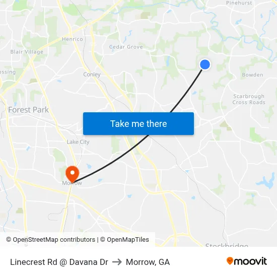 Linecrest Rd @ Davana Dr to Morrow, GA map