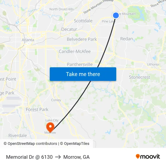 Memorial Dr @ 6130 to Morrow, GA map