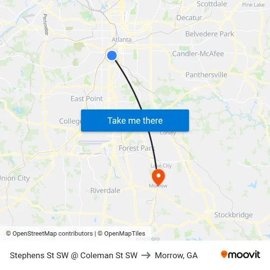 Stephens St SW @ Coleman St SW to Morrow, GA map