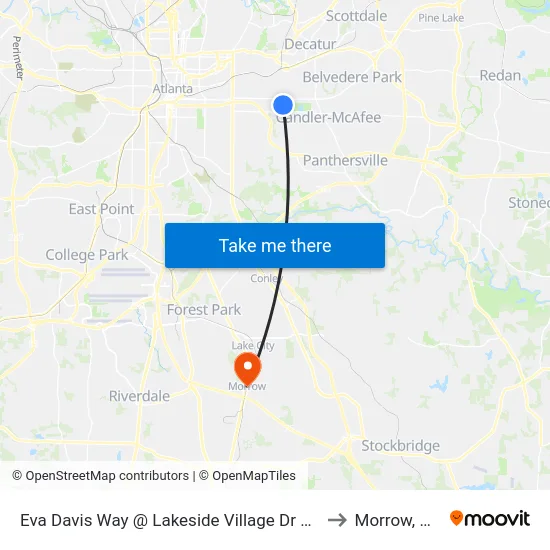 Eva Davis Way @ Lakeside Village Dr SE to Morrow, GA map