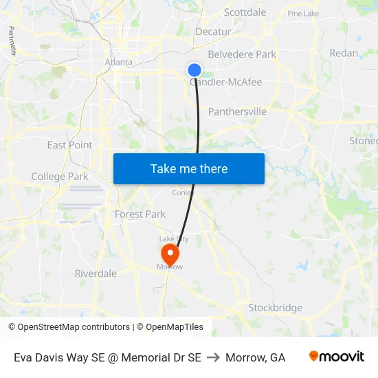 Eva Davis Way SE @ Memorial Dr SE to Morrow, GA map